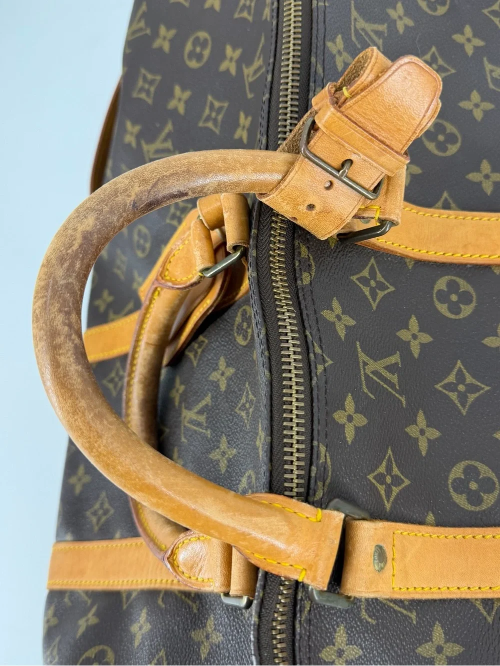 Louis Vuitton Brown Monogram Duffel with Tan Leather Accents